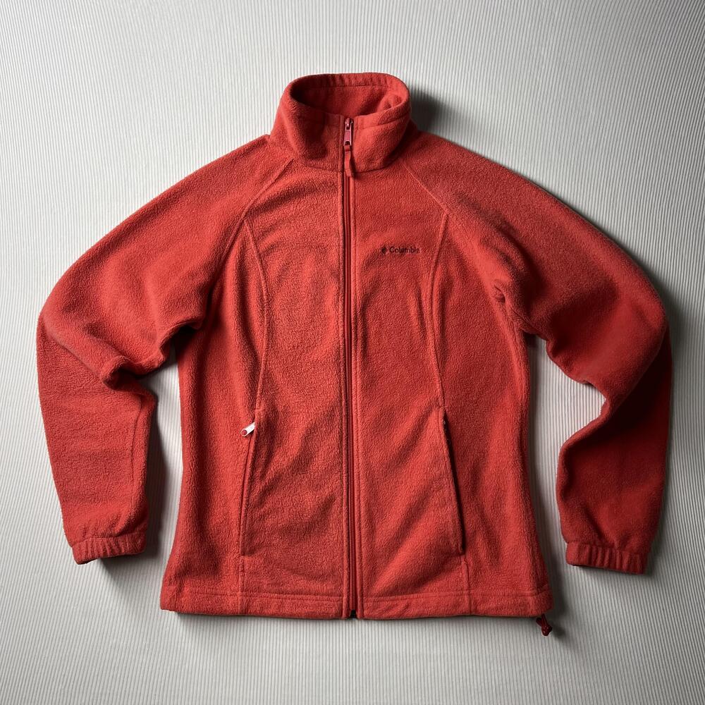 Columbia Fleece Jacket Womens M Orange Full Zip Pockets Lightweight Outdoor